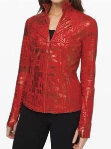 Lululemon Manifesto Define Jacket 20YR Foil Red Shiny Emboss RARE EUC Sz 6 - Picture 1 of 10