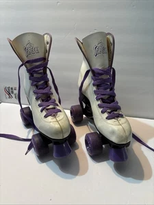 Rink Master Seneca Rollschuhe Damen Größe 8 Vintage Schnürschuhe weiß lila - Bild 1 von 11