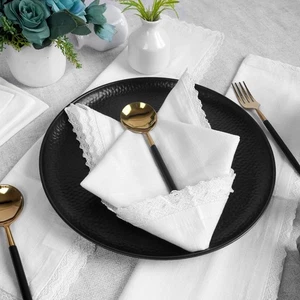 12 Cotton Linen Napkins White Lace Edge Pre-Shrunk Absorbent 16 * 16 inch - Picture 1 of 9