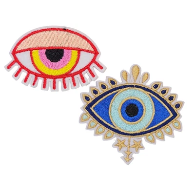 2 Retro Iron-On Embroidered Patches – Mystical All-Seeing Eyes - Evil Eyes Red - Image 1 of 3