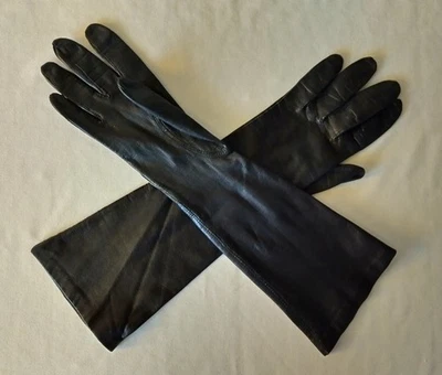 Guantes forrados de seda de cuero negro años 50 para mujer talla 7 Foto 1 de 4