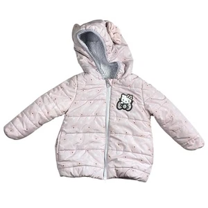 Giacca puffer rosa Hello Kitty per bambini taglia 3T con cappuccio orecchie fiocco cerniera - Foto 1 di 13