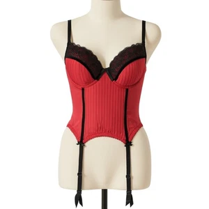 Corsetto bustier in pizzo rosso e nero Ambrielle - taglia 36D - Foto 1 di 14