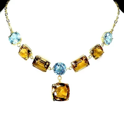 Collar de plata de ley 925 cojín citrino 18 mm topacio hecho a mano piedras preciosas 19 pulgadas Foto 1 de 4