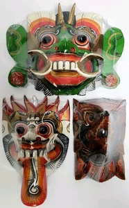 VTG Wood Handmade Mask LOT Wall Art Tribal Bali Indonesia Authentic Dragon Demon - Picture 1 of 24