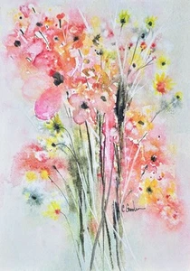 Original Signed Watercolor Painting. Floral. Wildflowers. Pink. Wall Art. Boho - Picture 1 of 4