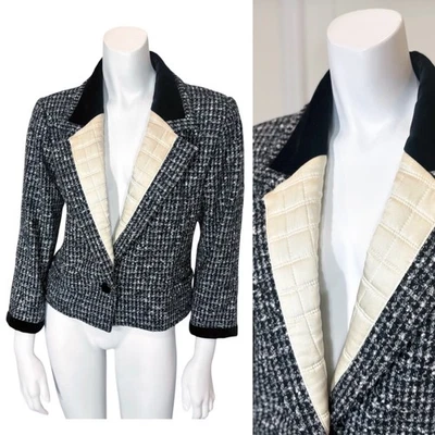 Chaqueta de terciopelo de lana vintage años 80 ESCADA CROPPED POWER BLAZER S 38 forro de seda Foto 1 de 4