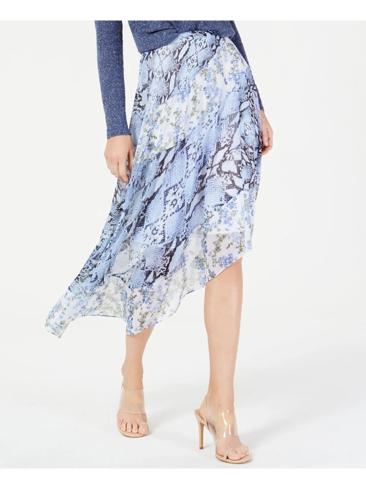 Inc International Concepts Womens Asymmetric Skirt Blue Animal Print Midi 6