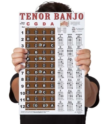 Laminated Tenor Banjo 4 String Fingerboard Wall Chord Chart Poster Notes Chords - Image 1 of 4