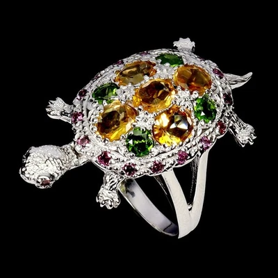 Anillo de plata de ley 925 ovalado citrino rodolita piedras preciosas naturales talla 9 Foto 1 de 4