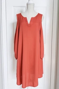 XCVI Rot Orange Cold Shoulder Tunika Kleid Viskose Fließend Glockenärmel Design Neu - Bild 1 von 13