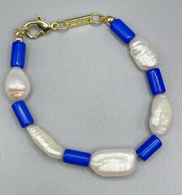 Diseñador MACHETE Barroco Blanco Perla Cultivada con Pulsera de Cuentas Azul Brillante 7.5" Foto 1 de 3