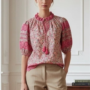 Sundance rosa bunt Blumen Kurzarm Bauern Top Bluse Small  - Bild 1 von 7