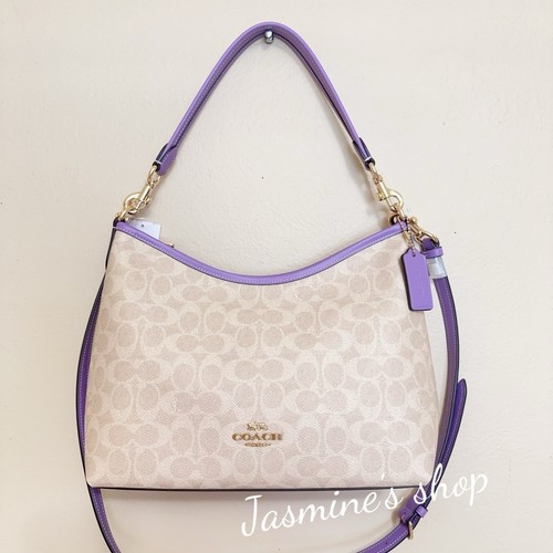 Borsa a tracolla Coach CV975 Laurel nuova con etichetta in tela firmata e pelle sabbia iris