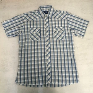 Vintage Wrangler Shirt Mens XL Tall Blue Plaid Pearl Snap Western Cowboy Rodeo - Picture 1 of 9