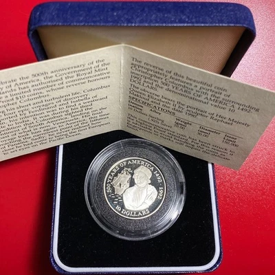 1990 COOK ISLANDS $10 SILVER PROOF COLUMBUS SHIP 500 YEARS OF AMERICA BOX + COA - Image 1 of 4