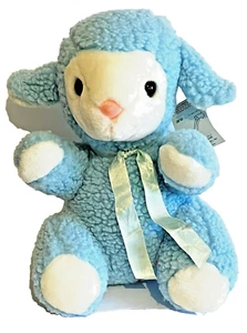 Kelly Toy Blue Sitting Sherpa Wooly Lamb Bow Paper Tag - Picture 1 of 5