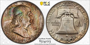 1952 PCGS MS67FBL Full Bell Lines Franklin Half Dollar Mint Set Toned - Picture 1 of 3