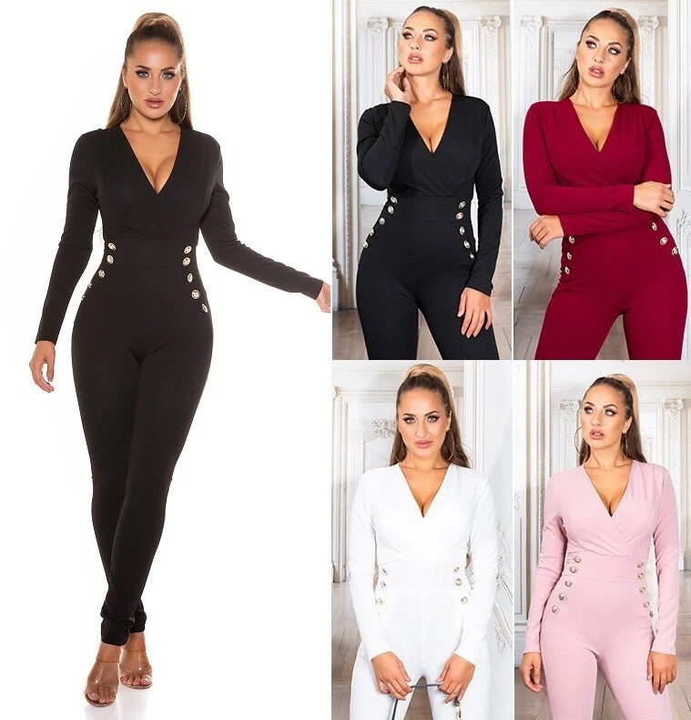 Koucla Damen Overall Eleganter Jumpsuit Hosenanzug Deko-Knöpfen Milax-Fashion - Bild 1 von 1