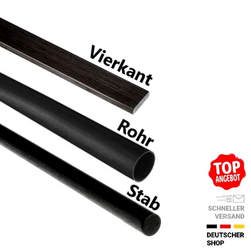 ✅ CFK/Carbon-Stäbe - Länge 1000 mm (vers. Abmessungen) Flach, Vierkant, Rundstab - Bild 1 von 1