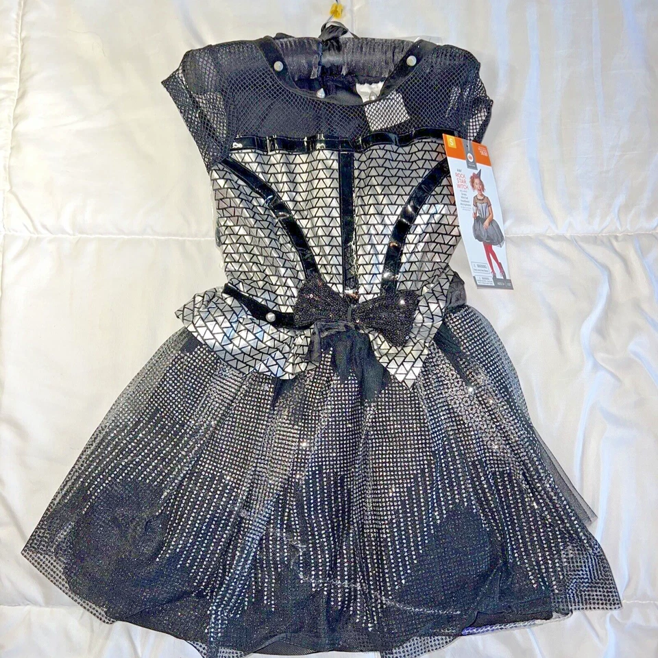Rockstar Witch Halloween Costume Size S 4/6X Black Sparkly Metallic Dress NWT - Image 1 of 4