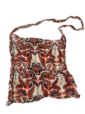 FREE PEOPLE Paisley Floral Print Cotton Reusable Tote Shopping Bag Orange/Blue - Image 1 of 3