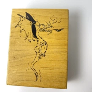 Funny Dragon~Fire-Breathing~Rubber Stamp (1992)~ 3"X 4"~Visual Image Printery - Picture 1 of 8