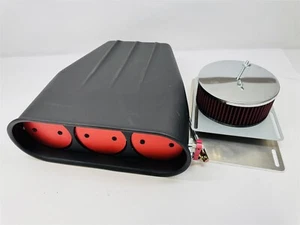 Mini campana extractora de aire lavable 4BBL Carb aluminio con aletas negro/rojo - Imagen 1 de 3