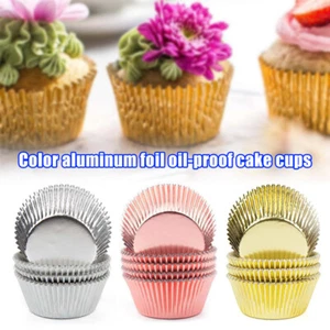 100 Pcs Cupcake cup Aluminum Foil Heat Resistant Cake Cup Muffin for Baking NEW - Picture 1 of 18