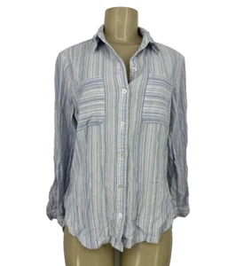 Athleta Small Women Botton Up Long Sleeve Micro Stripe Peninsula Shirt ML8 - Picture 1 of 8