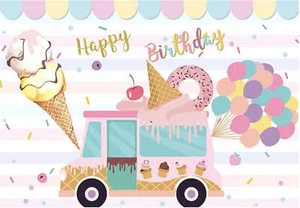 ICE CREAM BALLOONS PERSONALISED BIRTHDAY PARTY BANNER BACKDROP DECORATION - Bild 1 von 4