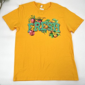 FRESH Graphic Tshirt Large Orange Yellow Apples Short Sleeve Cotton 
