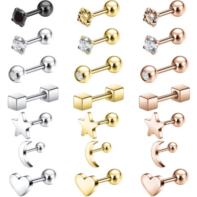 18G Stainless Steel Ear Studs CZ Stud Earring Helix Tragus Piercing Body Jewelry - Image 1 of 4