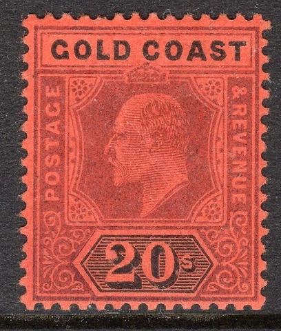 Gold Coast 1902 purple/black on red 20/- mint crown CA SG48 Cover