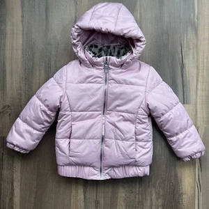 Gerry Girls 4T Hooded Puffer Coat Reversible Pink And Animal Print Fleece Lined - Picture 1 of 12
