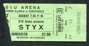 Original 1979 Styx Concert Ticket Stub SIU Arena Carbondale IL Cornerstone Babe - Picture 1 of 1