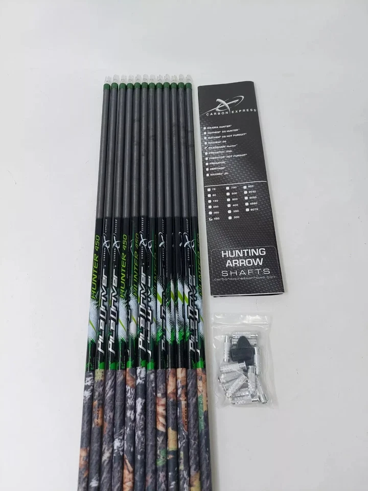 12pk Carbon Express Pile Driver Hunter 450 Uncut Shafts w/ Inserts: T1320 NEW - Image 1 of 4