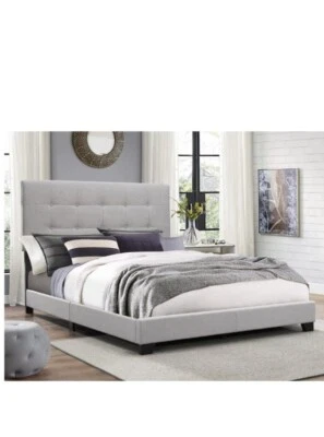Cama queen size painel cinza Crown Mark Florence - Imagem 1 de 4