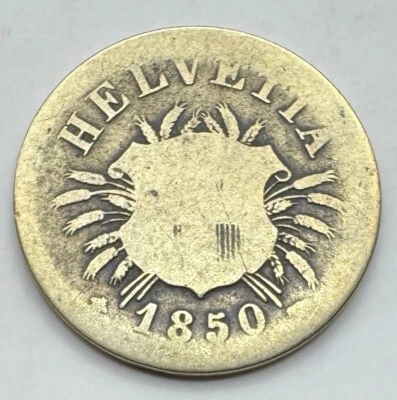 1850 BB Switzerland Silver (.05) 5 Rappen - Swiss Silver Coin - Free Shipping - Image 1 of 4