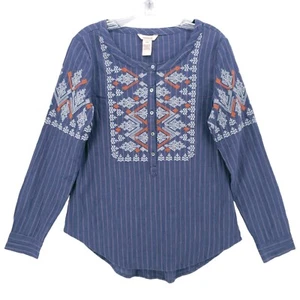 Sundance Embroidered Top Blouse Boho Bohemian Pinstripe EUC Roll Up Tab SMALL - Picture 1 of 7