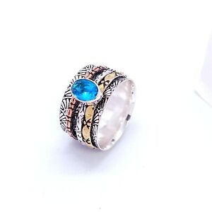 Blue Topaz Gemstone 925 Sterling Silver Plated Spinner Handmade Ring