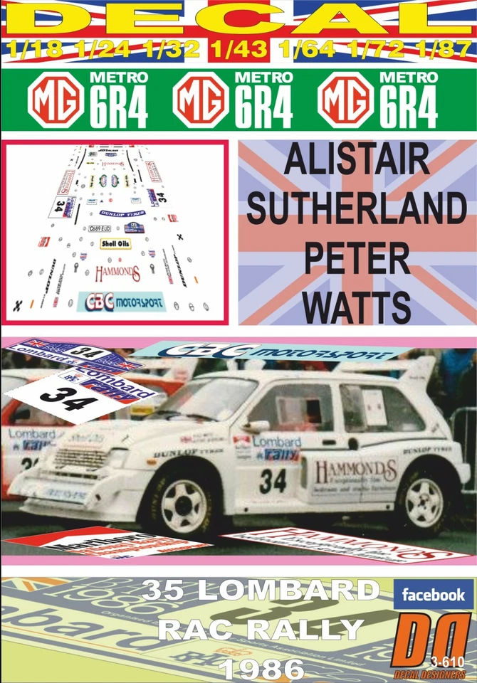 DECAL MG METRO 6R4 A.SUTHERLAND RAC R. 1986 DnF (06) - Image 1 of 1