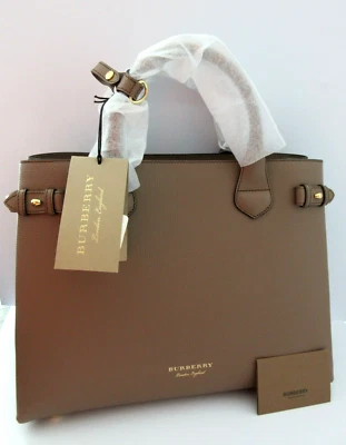 Burberry Banner Tote House Check Derby Shoulder Bag Dark Sand Leather 8052846 - Image 1 of 4