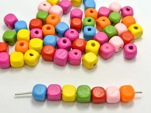 200 Mixed Bright Candy Color 8mm Cube Wood Beads~Wooden Beads - Picture 1 of 5
