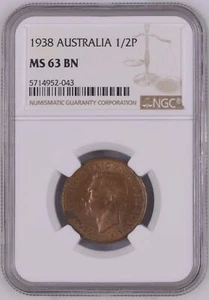 1938 Australia Half Penny 1/2P NGC MS63 Mint Uncirculated - Picture 1 of 2