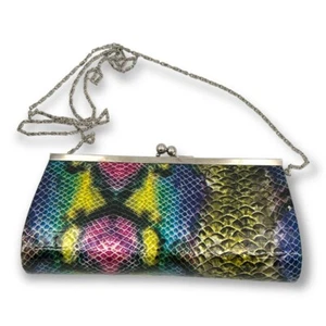 Depeche Mode NY Womens Clutch Handbag rainbow Snake Embossed Detachable Chain - Picture 1 of 7