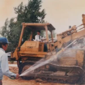 Vintage Polaroid Photo Bulldozer Men Tie Construction Odd Found Art Snapshot - Picture 1 of 5