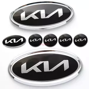 7x Black Chrome KN Front Rear Steering Wheel Caps Emblem for RIO OPTIMA K900 - Picture 1 of 12