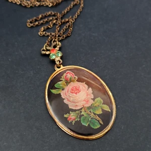 Michal Negrin Necklace Rose Retro Pendant Long Romantic Victorian Revival Lariat - Picture 1 of 15
