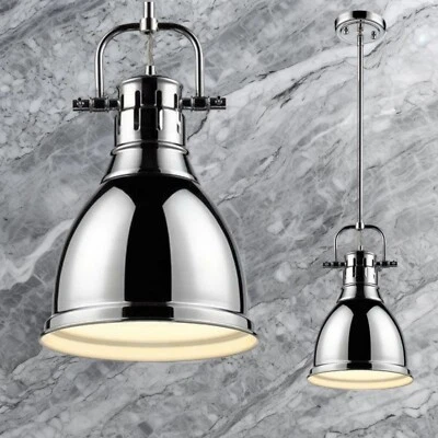 2 luzes de balcão pendentes cromadas com hastes Duncan 1 caixa fechada e 1 aberta Nova - Imagem 1 de 4